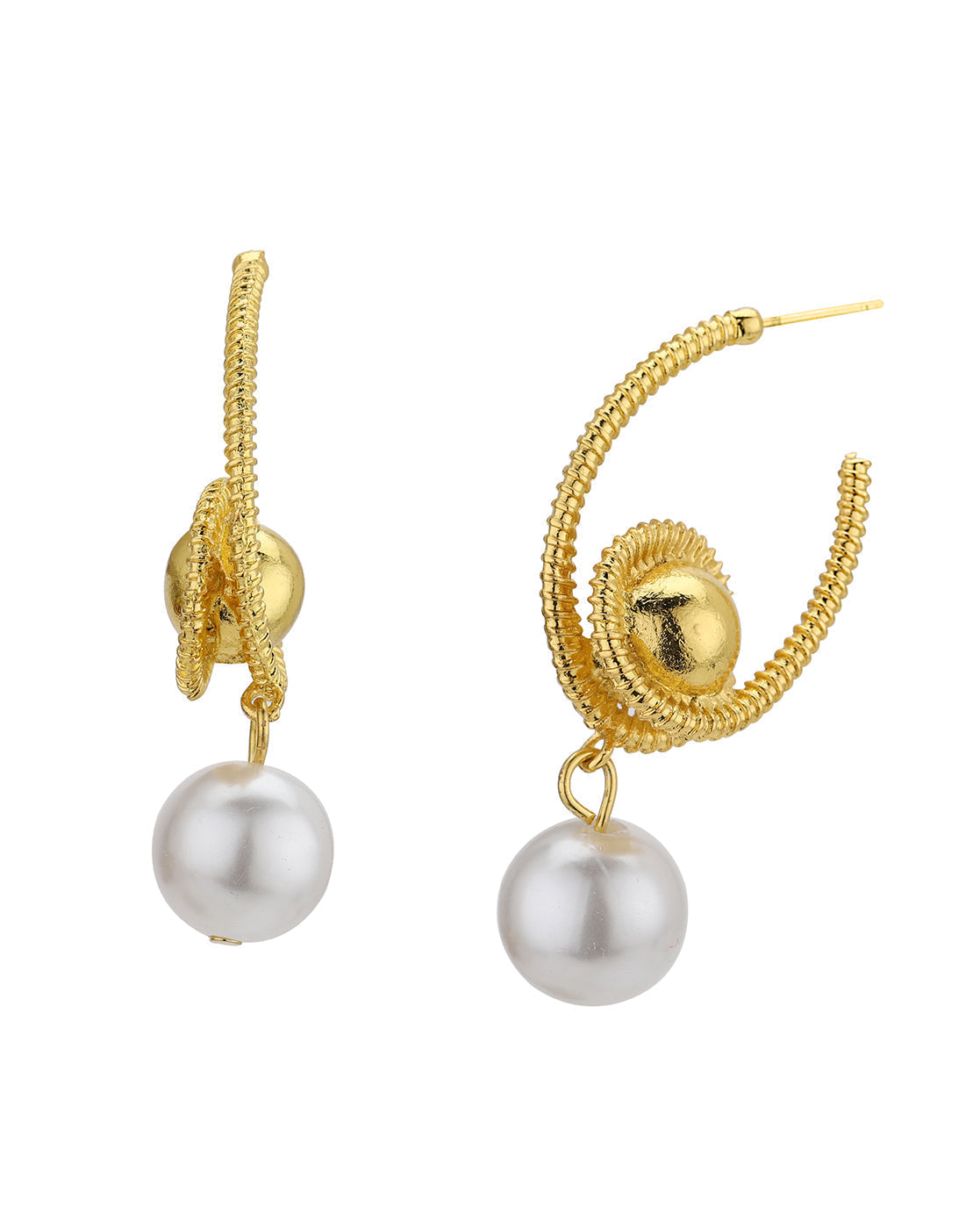 Gold Plated Dangling Pearl Contemporary Drop Earring
