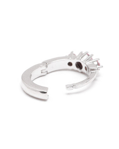 Rhodium Plated Pink CZ Studded Mini Hoop Earring