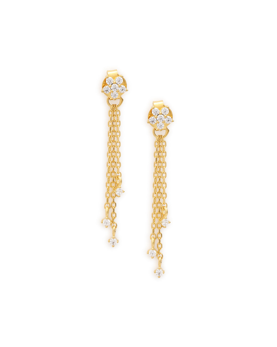 18kt Gold Plated Dangling CZ and Chain Floral Drop Earring