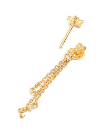 18kt Gold Plated Dangling CZ and Chain Floral Drop Earring