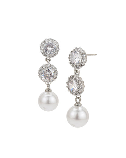 Silver Plated CZ Dangling Pearl Circular Drop Earring