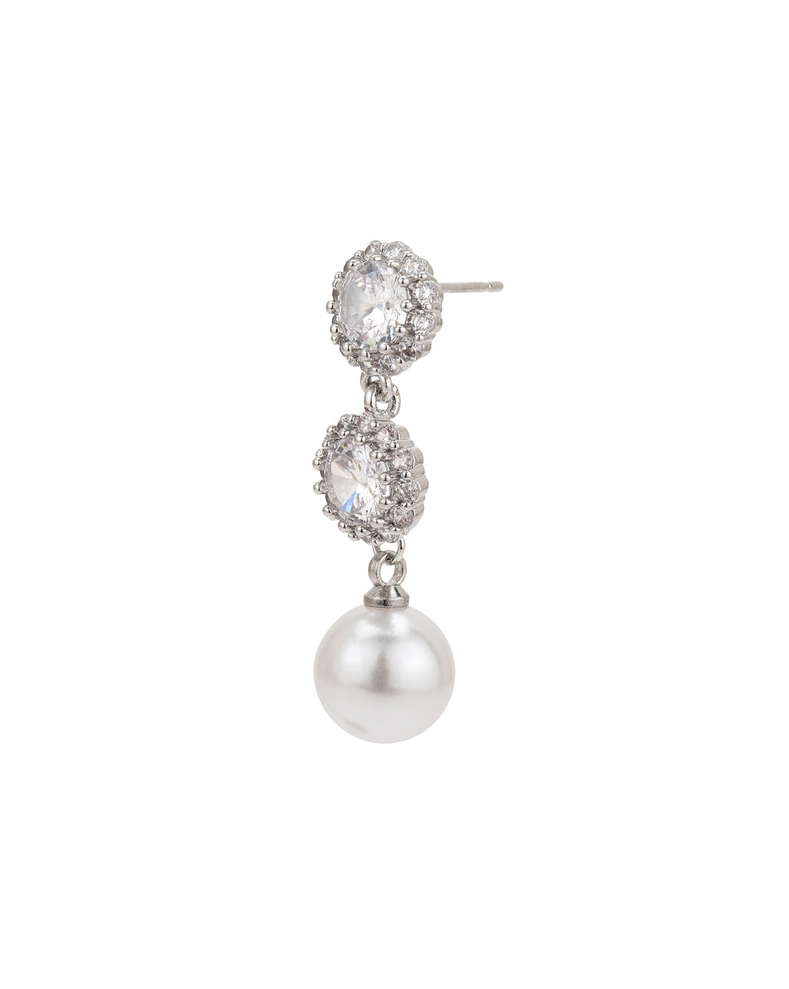Silver Plated CZ Dangling Pearl Circular Drop Earring