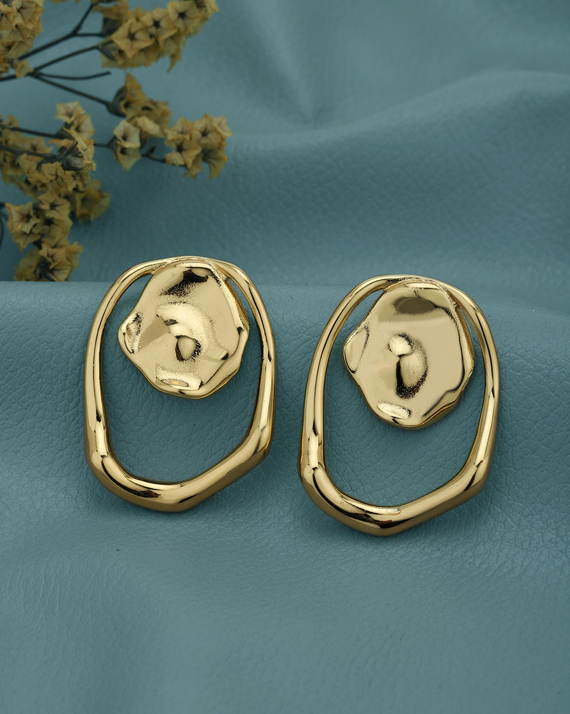Gold Plated Contemporary Bold Stud Earring