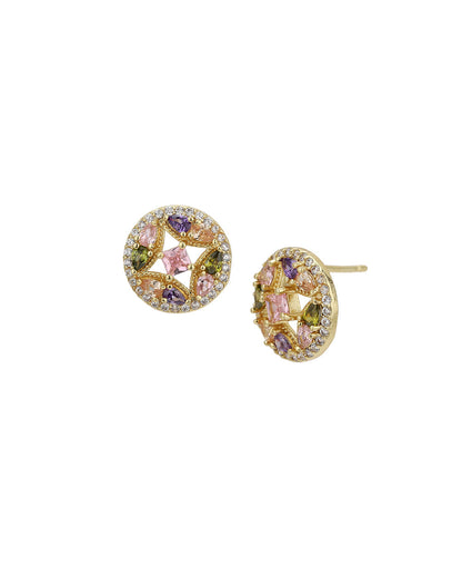 Gold Plated Multi Color CZ Circular Stud Earring