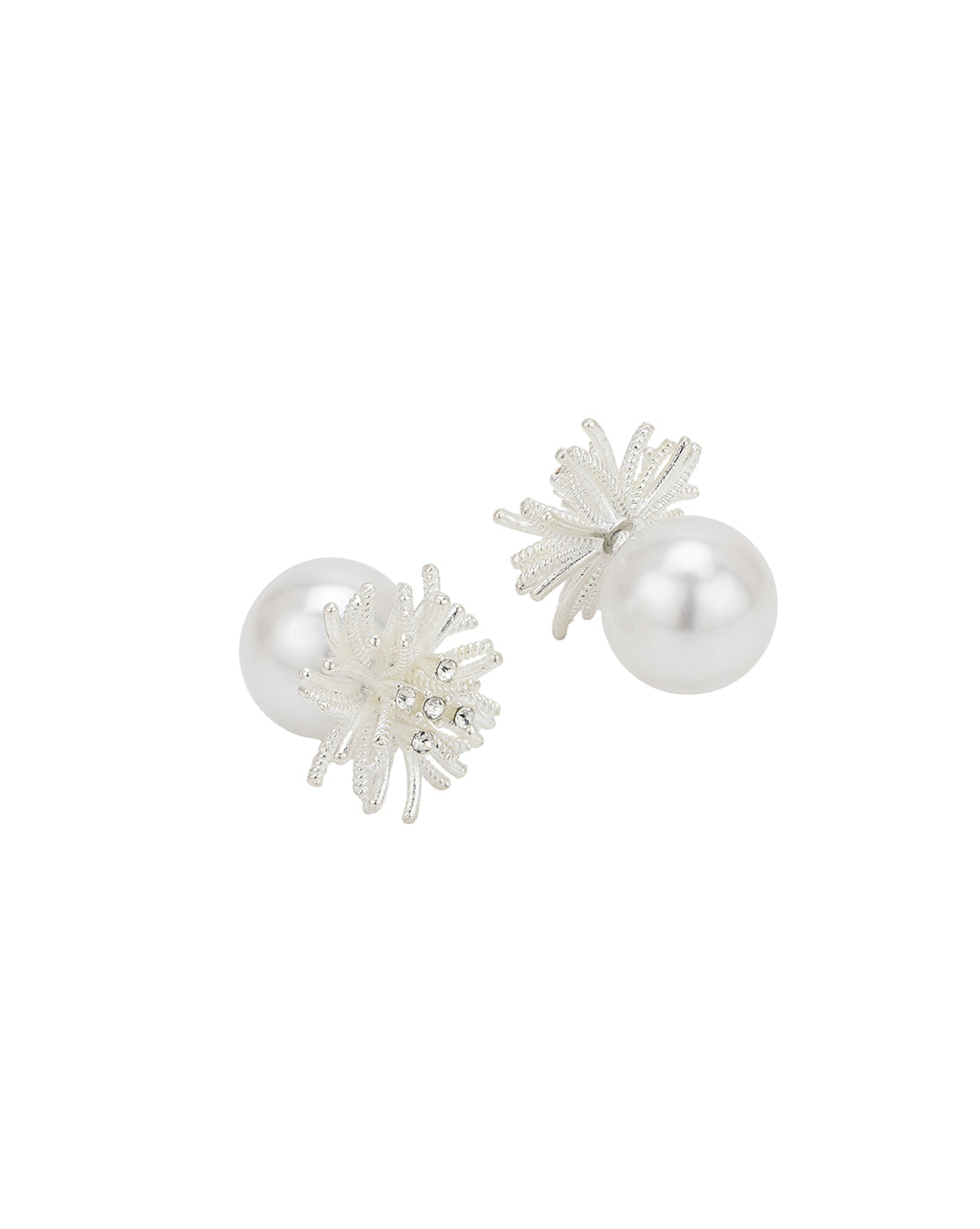 Silver Plated CZ White Pearl Reversible Bold Stud Earring