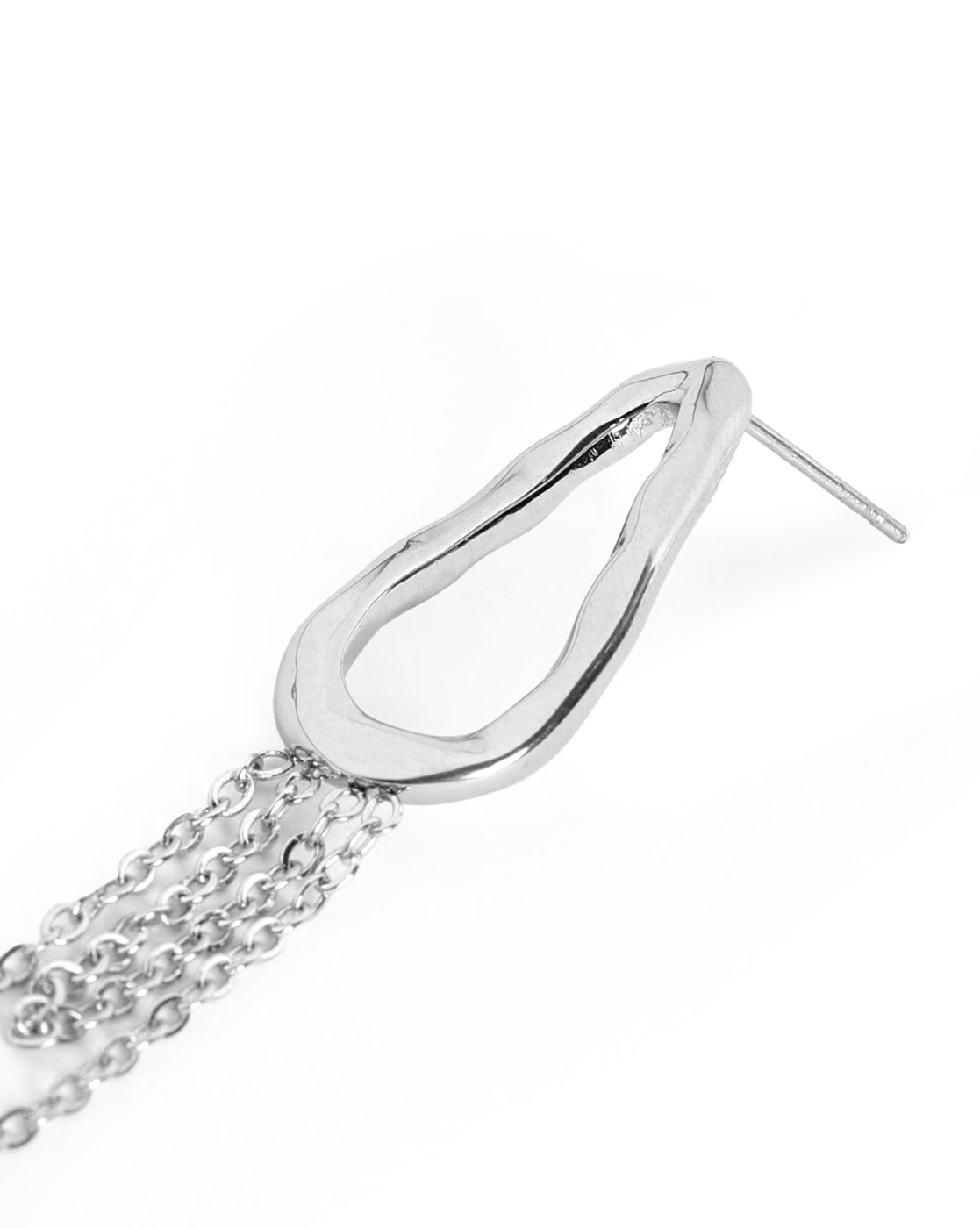 Silver Plated Contemporary Hoop Tassel Drop Earring