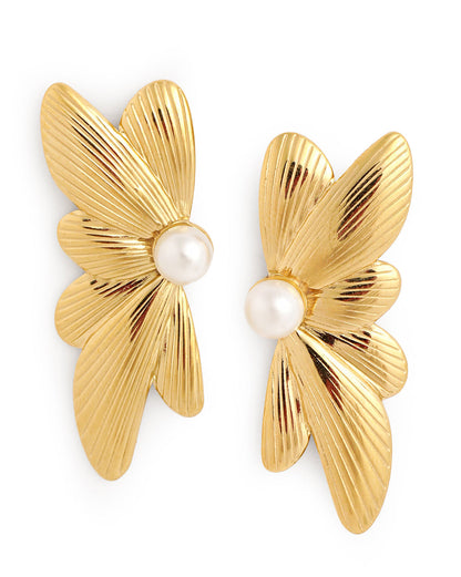 18kt Gold Plated Pearl Bold Butterfly Stud Earring