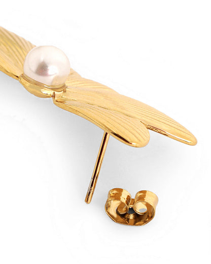 18kt Gold Plated Pearl Bold Butterfly Stud Earring