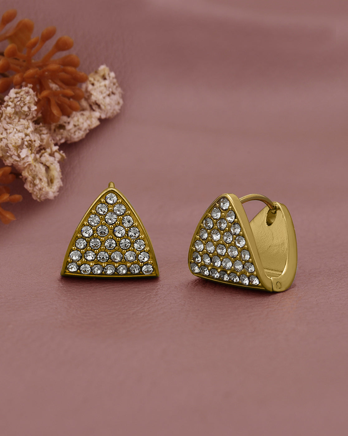 18kt Gold Plated CZ Pavé Triangle Huggie Hoop Earring