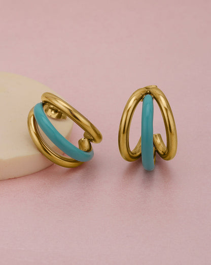 Genz 18kt Gold Plated Enamel Triple Layered Half Hoop Earring