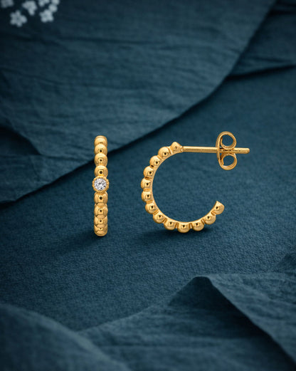 18kt Gold Plated CZ Half Hoop Earring