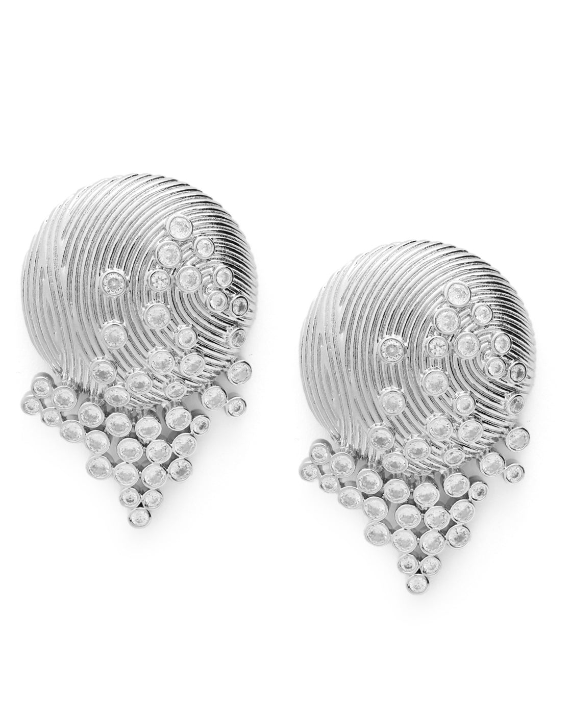 Premium Silver Plated CZ Contemporary Bold Stud Earring