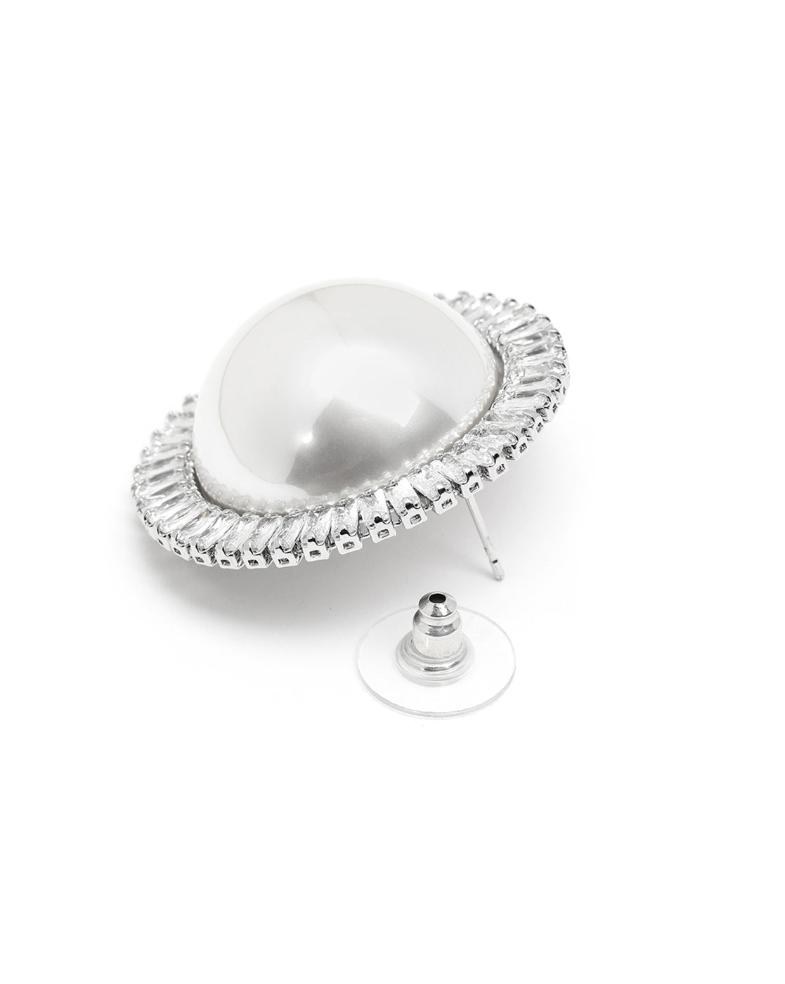Premium Silver Plated CZ and Pearl Bold Stud Earring