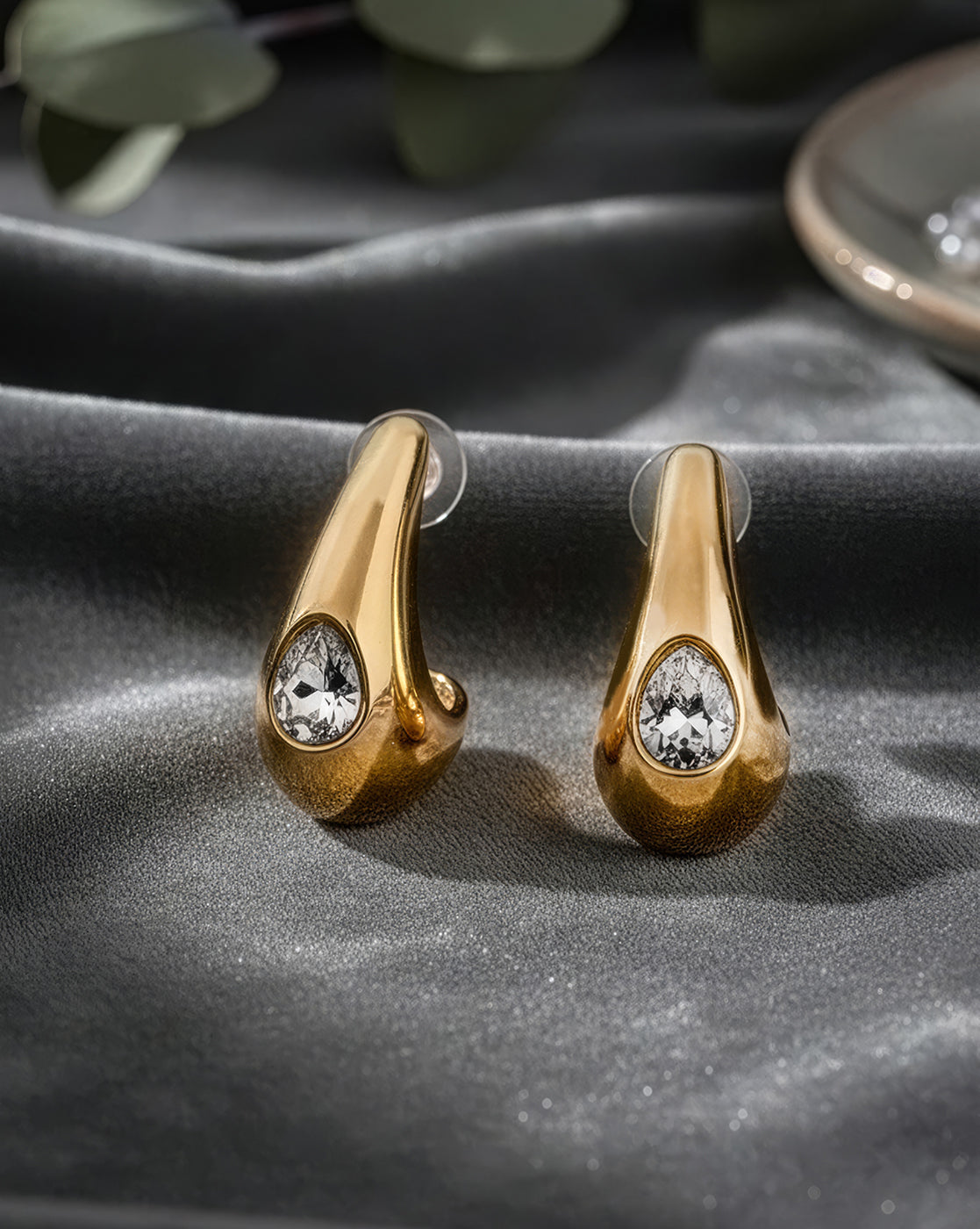 Premium 18kt Gold Plated CZ Half Hoop Earring