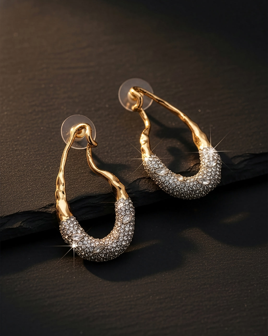 Premium 18kt Gold Plated CZ Contemporary Drop Earring