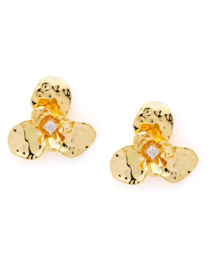 Premium 18kt Gold Plated CZ Floral Bold Stud Earring