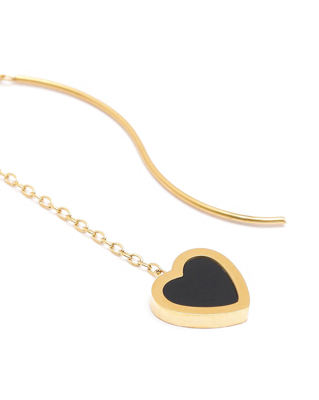18kt Gold Plated Black Enamel Heart Threader Earring