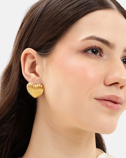 Gold Plated Bold Heart Stud Earring