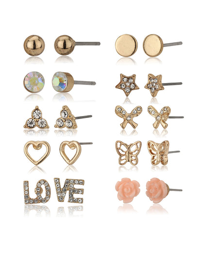 Carlton London Set Of 10 Gold Plated Contemporary Studs Earrings For Women