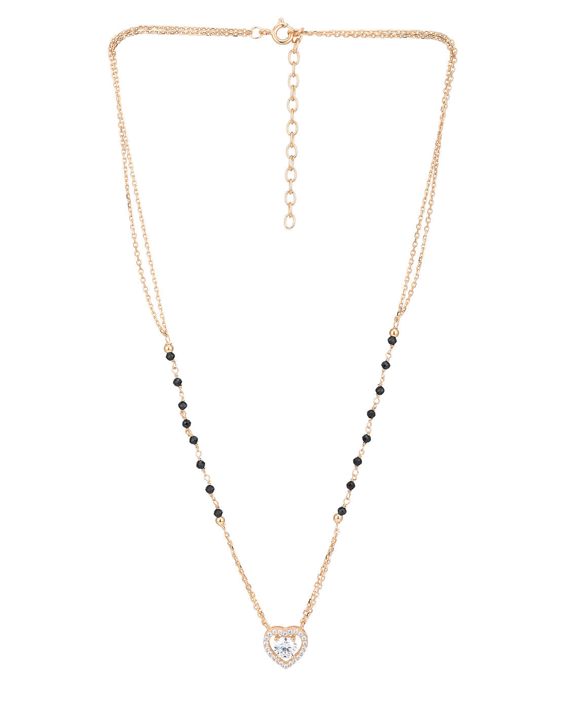 18kt Rose Gold Plated CZ Heart Pendant Double Chain Mangalsutra