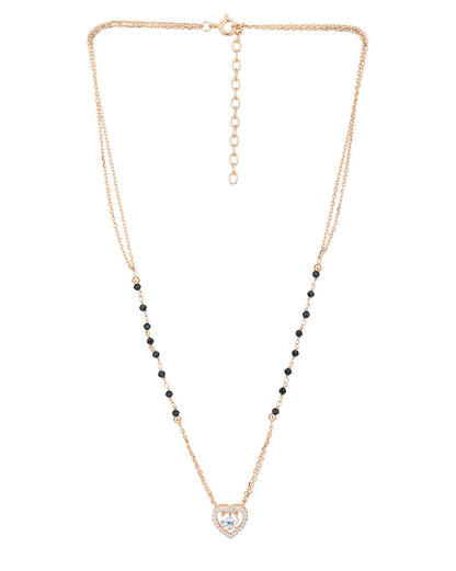 18kt Rose Gold Plated CZ Heart Pendant Double Chain Mangalsutra