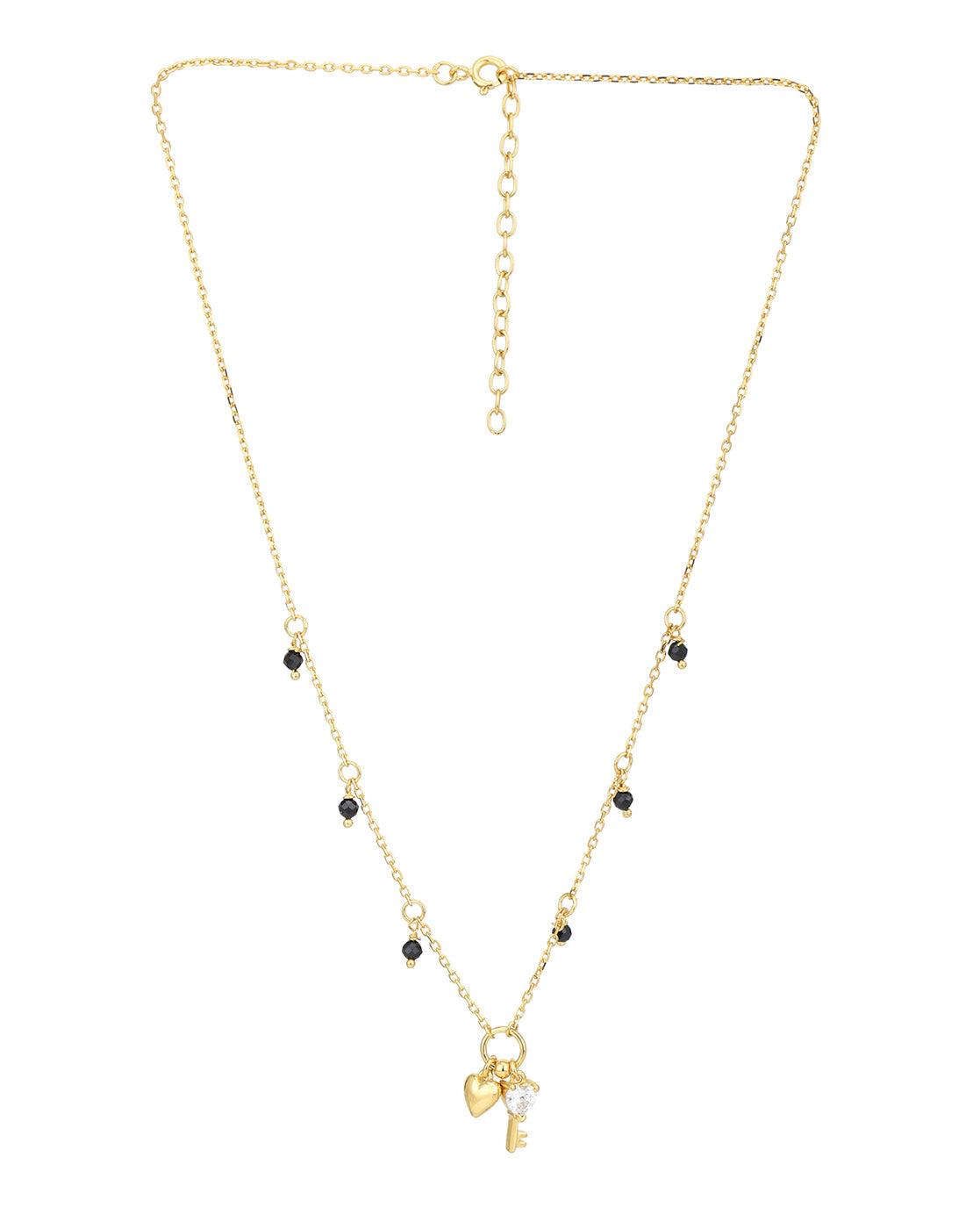 18kt Gold Plated CZ Dangling Heart and Key Pendant Mangalsutra