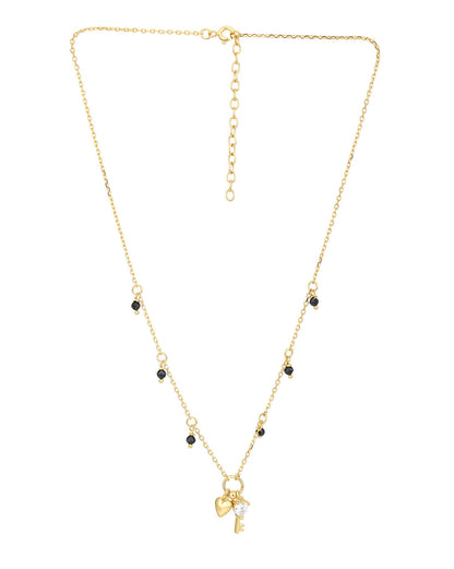 18kt Gold Plated CZ Dangling Heart and Key Pendant Mangalsutra
