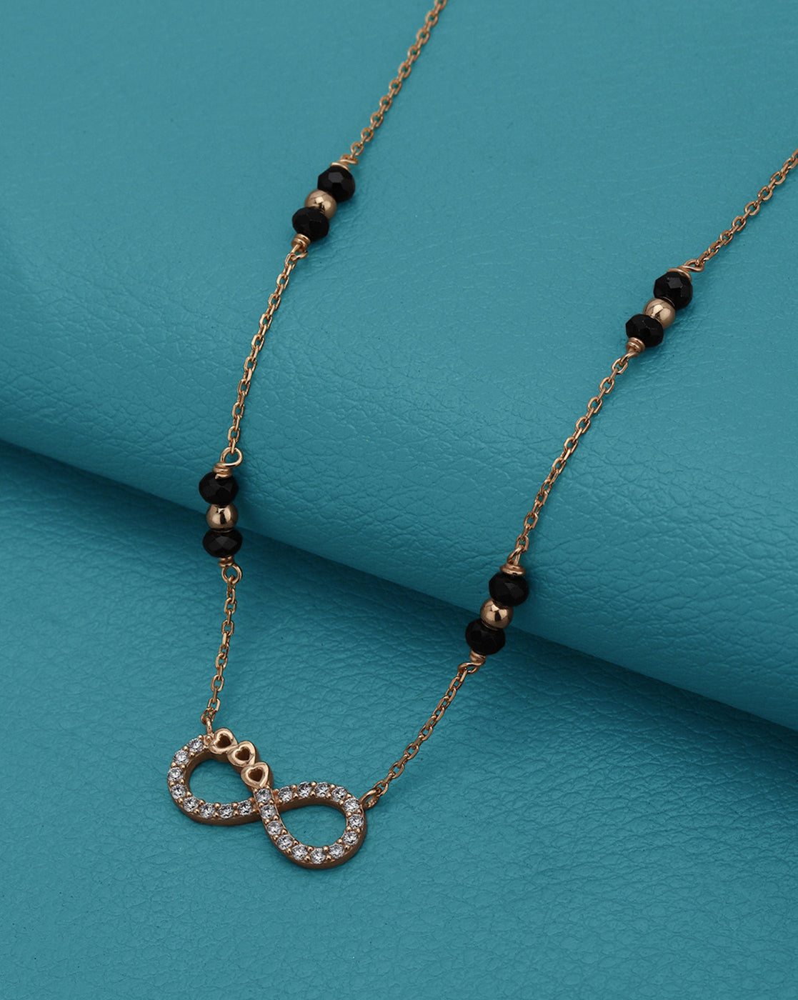 18kt Rose Gold Plated CZ and Black Bead Infinity Mangalsutra