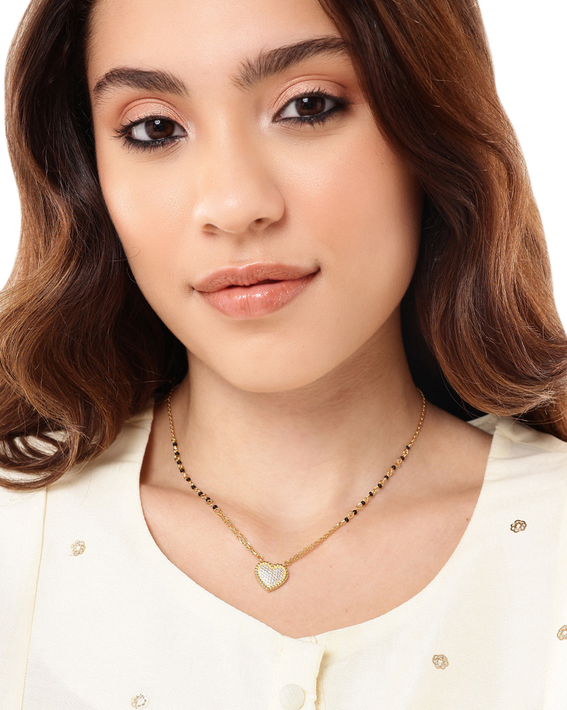 18kt Gold Plated CZ and Black Bead Heart  Mangalsutra