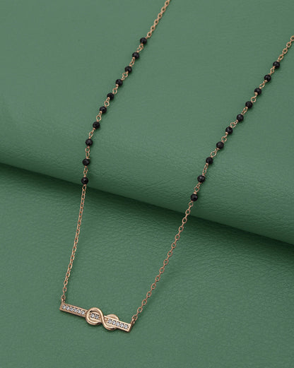 18kt Rose Gold Plated CZ and Black Bead Infinity Bar Mangalsutra