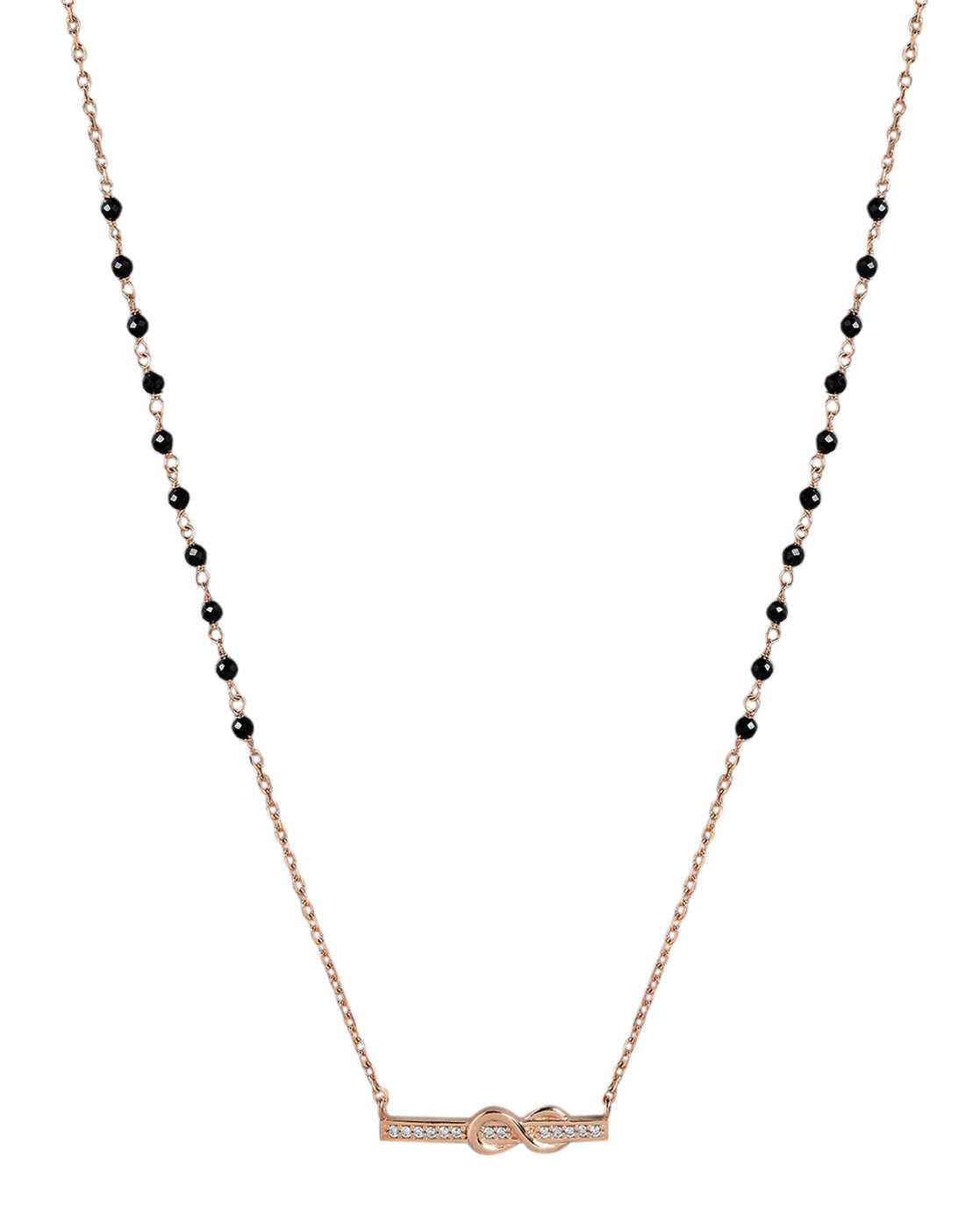 18kt Rose Gold Plated CZ and Black Bead Infinity Bar Mangalsutra