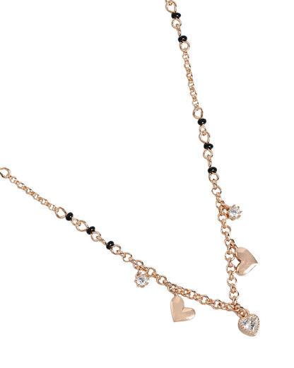 18kt Rose Gold Plated CZ and Black Bead with Heart  Mangalsutra