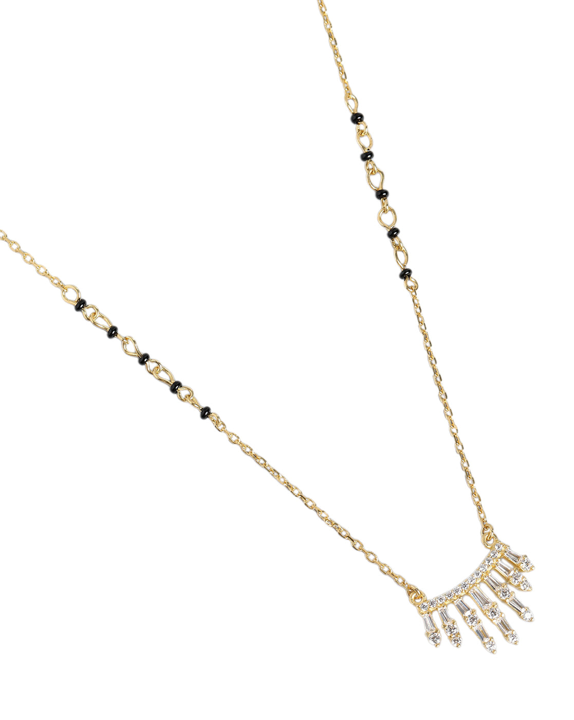 18kt Gold Plated CZ and Black Bead Waterfall Mangalsutra
