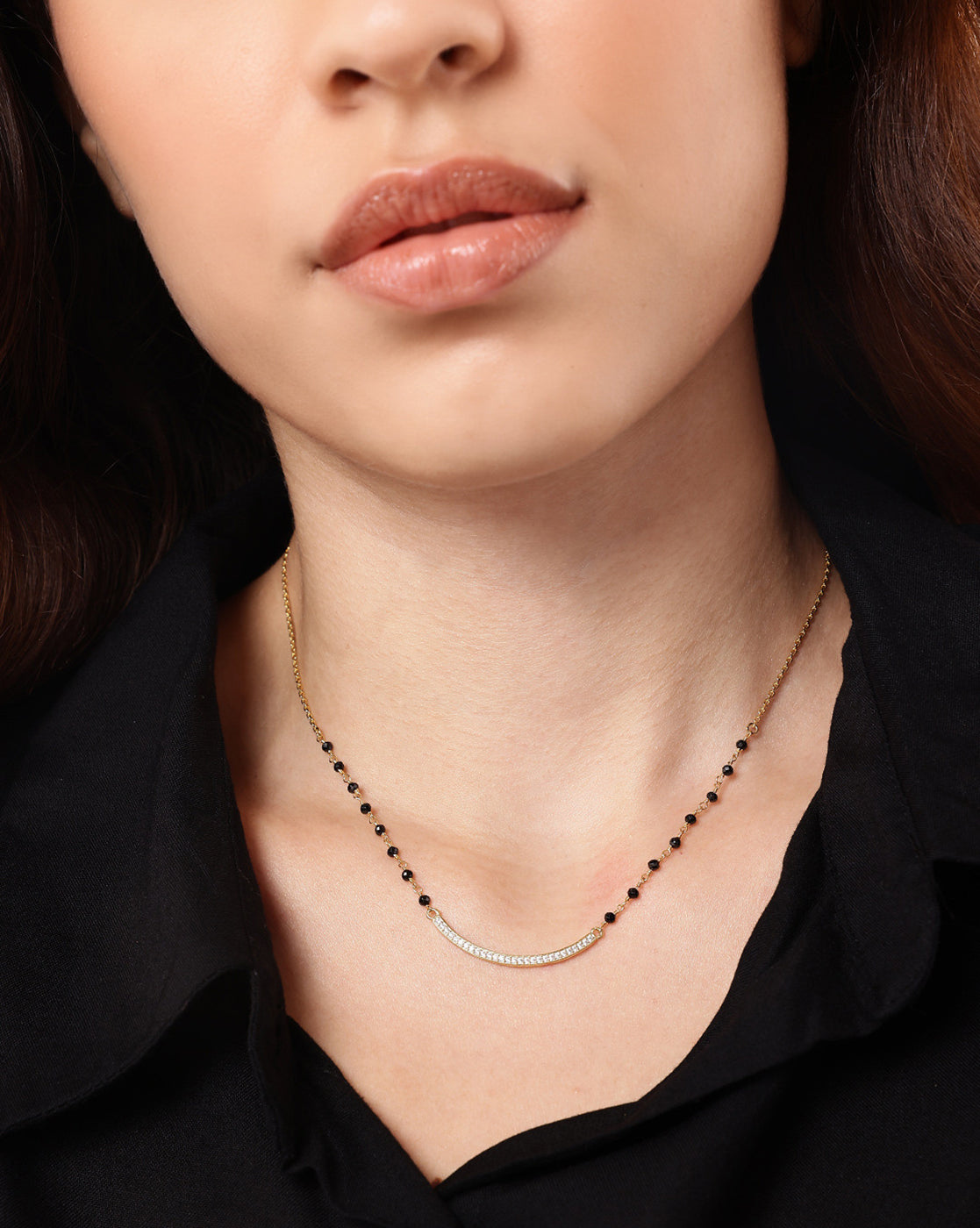 18kt Gold Plated CZ Curve Bar Mangalsutra