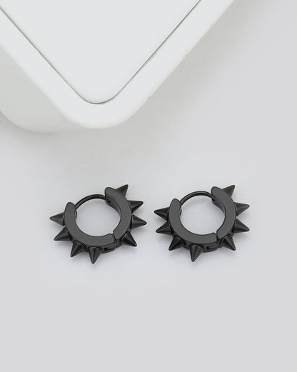 Black Toned Enamel Fancy Hoop Earring for men