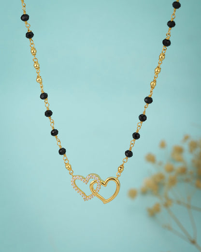 18kt Gold Plated with Glass Bead CZ Double Heart Mangalsutra