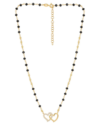 18kt Gold Plated with Glass Bead CZ Double Heart Mangalsutra