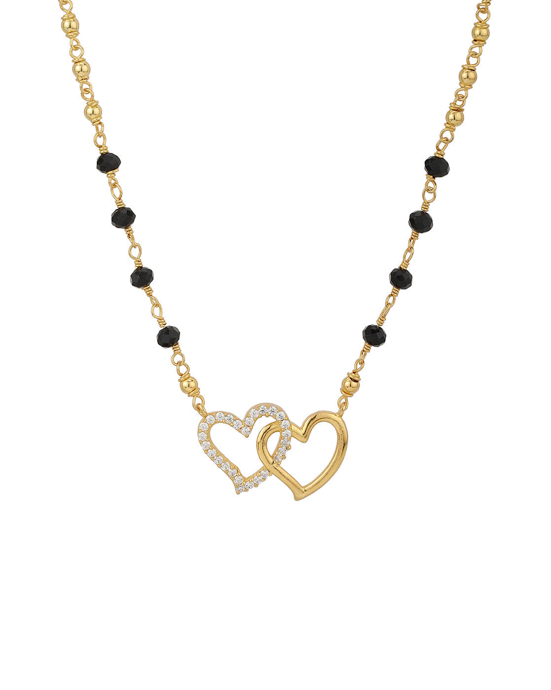 18kt Gold Plated with Glass Bead CZ Double Heart Mangalsutra