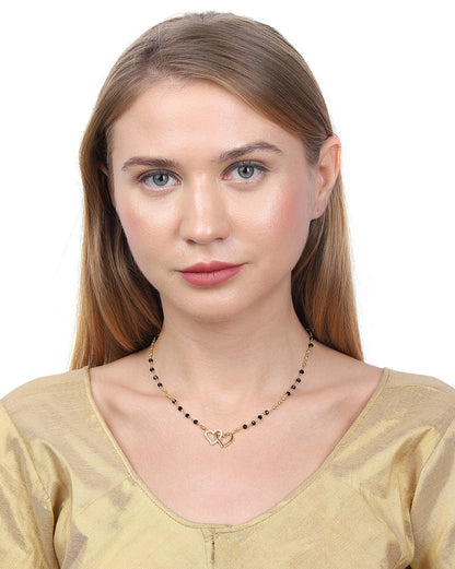 18kt Gold Plated with Glass Bead CZ Double Heart Mangalsutra