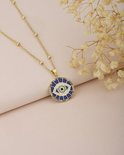 Carlton London Gold Plated With Evil Eye And Enamel Pendant With Chain