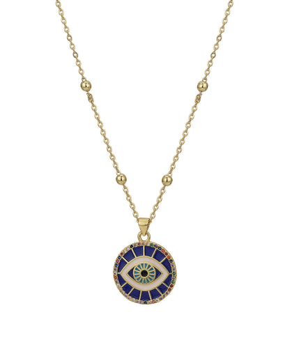 Carlton London Gold Plated With Evil Eye And Enamel Pendant With Chain