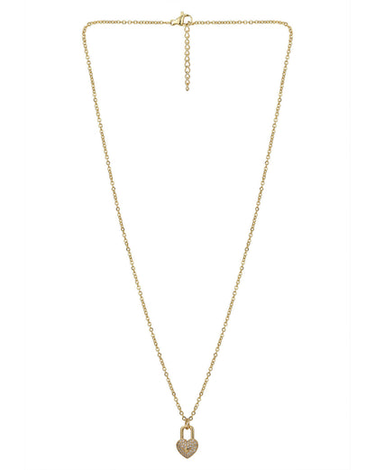 Carlton London Gold Plated Dangling Lock Pendant With Zirconia Pendant With Chain