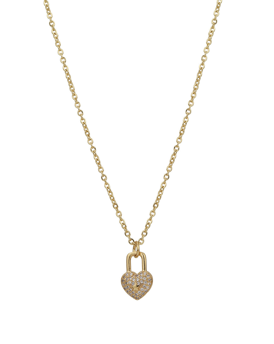 Carlton London Gold Plated Dangling Lock Pendant With Zirconia Pendant With Chain