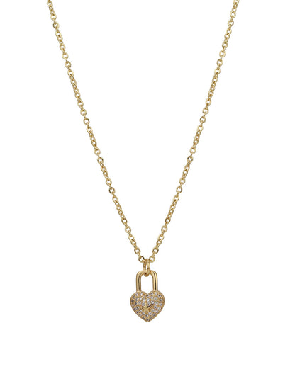 Carlton London Gold Plated Dangling Lock Pendant With Zirconia Pendant With Chain