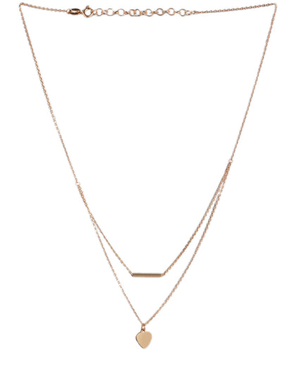 18kt Rose Gold Plated Dangling Heart Double Chain Layered Necklace