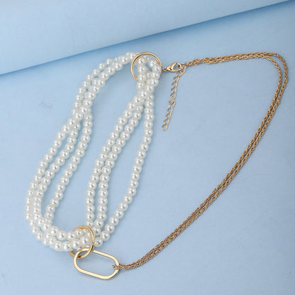 Carlton London Rose Gold Toned &amp; White With Pearl Rose Gold Plated Multilayered Necklace Fjn3888