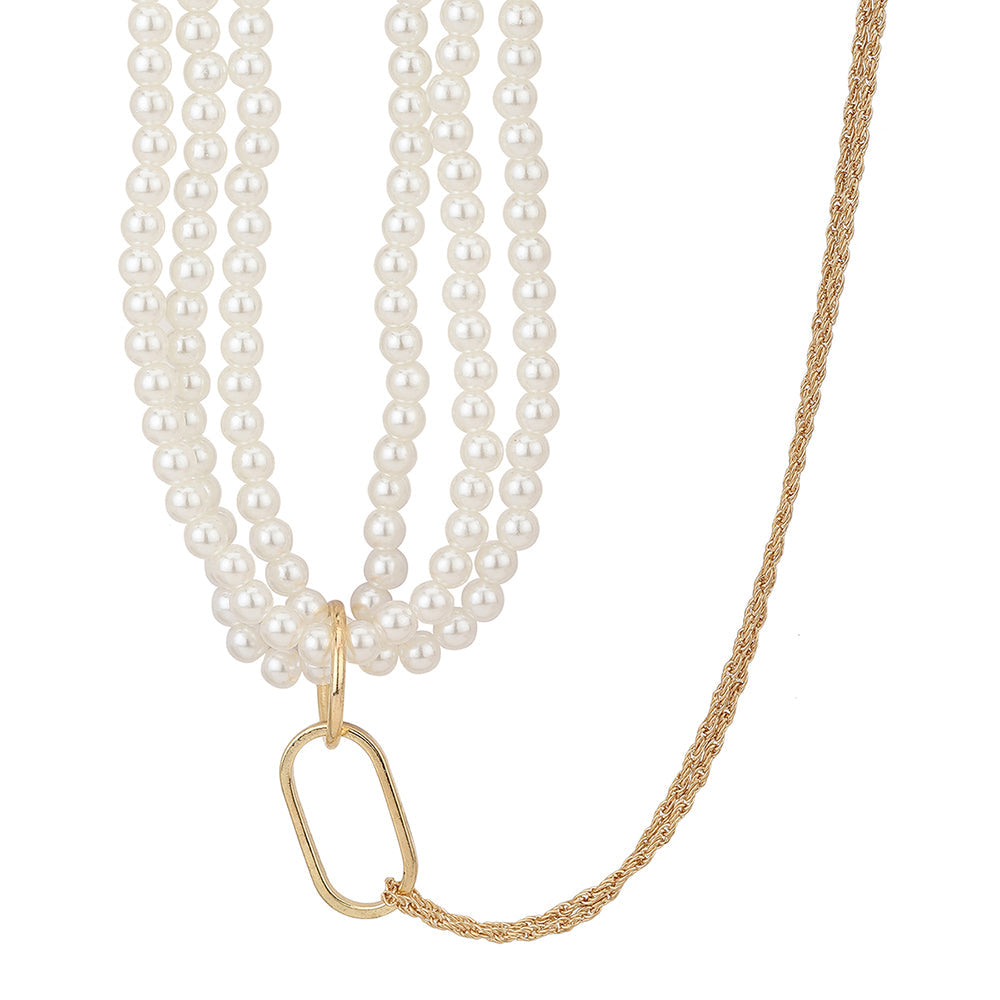 Carlton London Rose Gold Toned &amp; White With Pearl Rose Gold Plated Multilayered Necklace Fjn3888