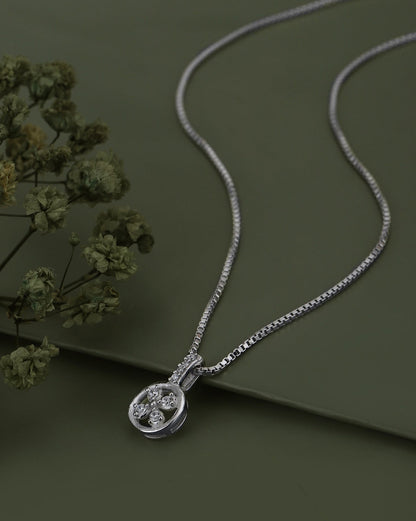 Carlton London  Rhodium Plated With Round Floral Pendant With Chain