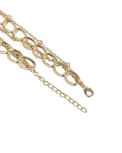 Gold Plated Triple Chain With Dangling Heart &amp; Lock Fashionable Necklace For Women