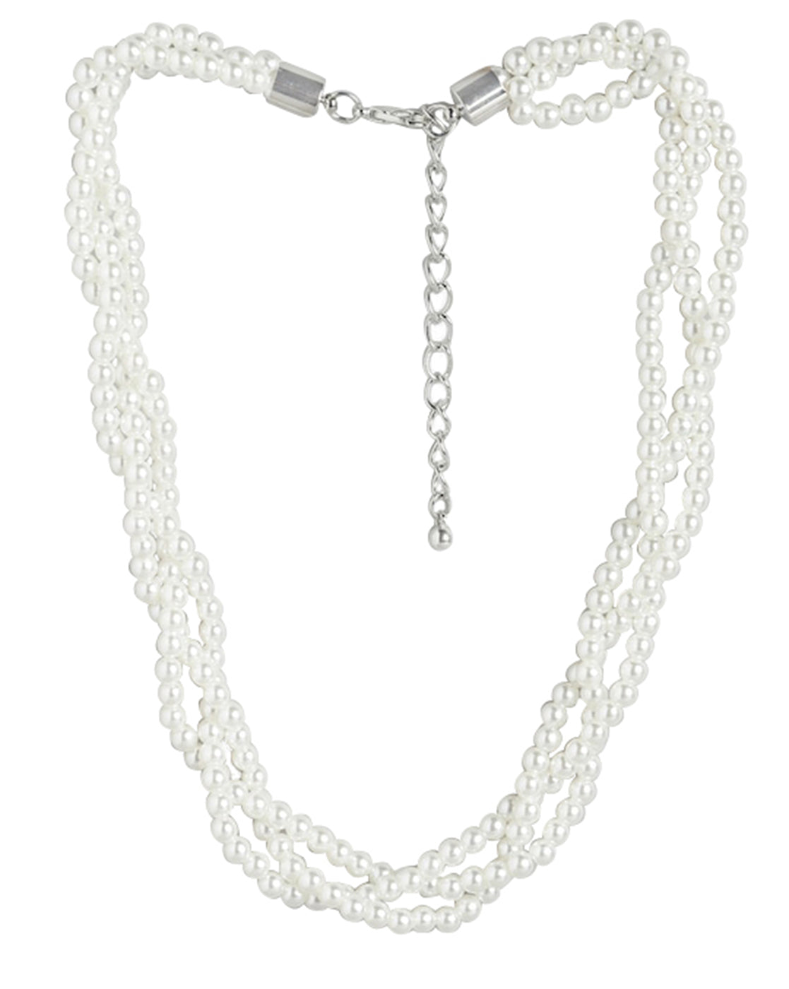 Rhodium Plated With Pearl Layered Necklace For Women